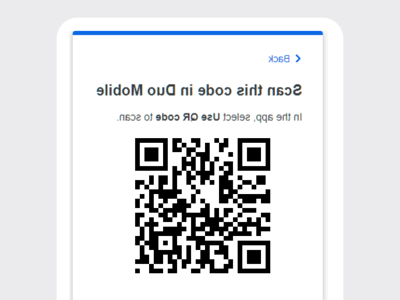 Prompt to scan QR code in Duo Mobile.